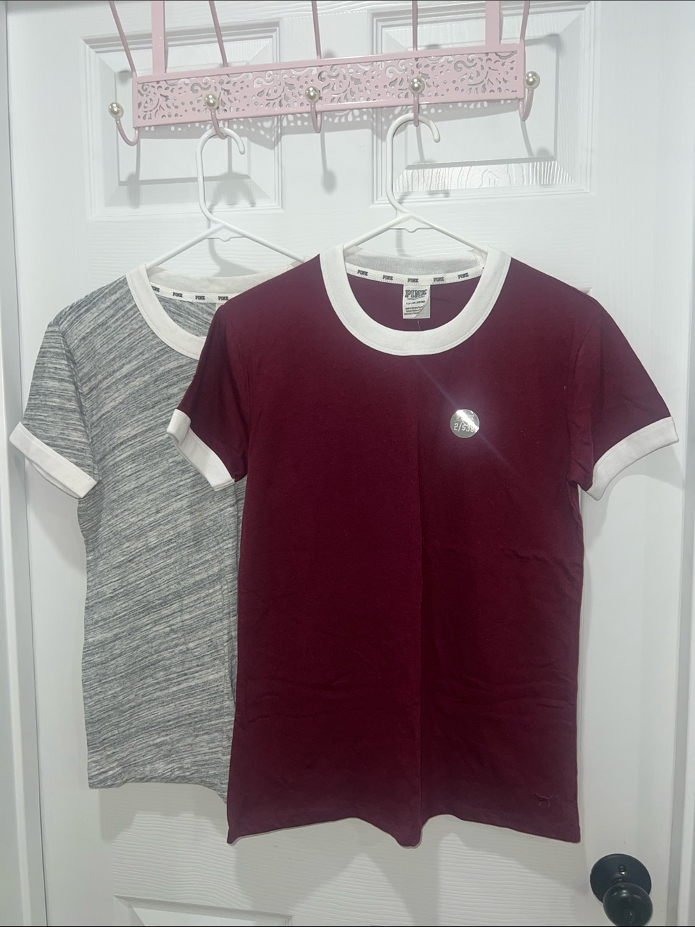 PINK Victoria's Secret Maroon Ringer Tee with White Trim